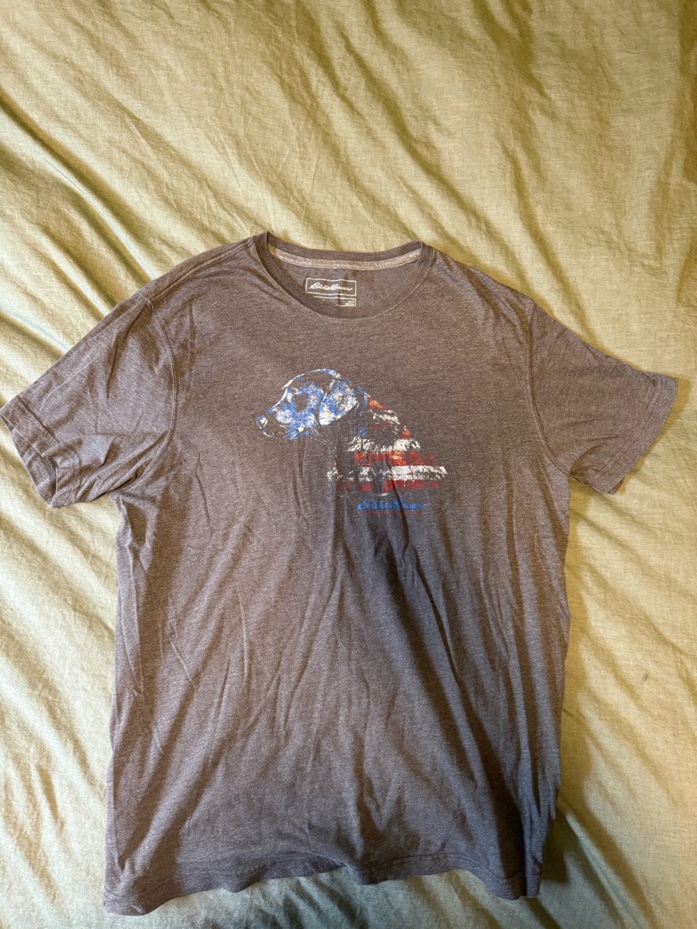 Eddie Bauer Gray Short-Sleeve Tee with Patriotic Dog Graphic